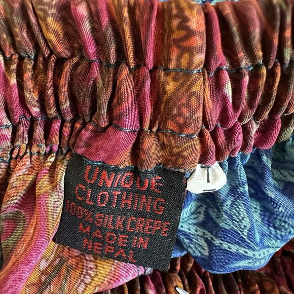 Unique Clothing Skirt Women Small Bohemian Patchwork Silk Crepe Maxi Nepal Boho - Picture 7 of 9